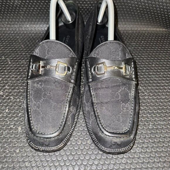 Gucci Horsebit Black Canvas Logo Designer Loafers Shoes Womens Size 39.5 (9.5) - Picture 2 of 11